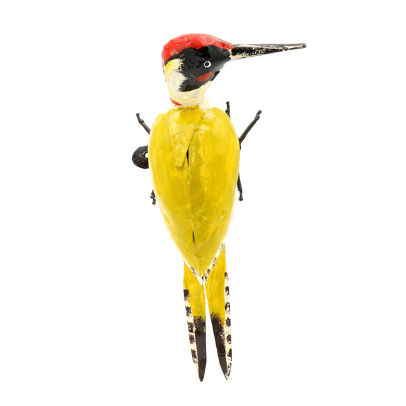 Grünspecht Vogel aus Recycling Metall. Dekoration für Haus und Garten.