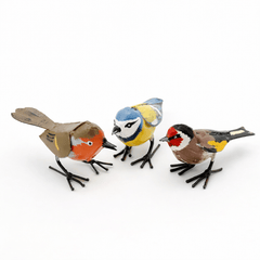 Vögel aus Recycling Metall. Dekoration für Haus und Garten. Rotkehlchen. Blaumeise. Stieglitz. 